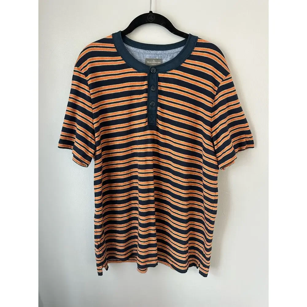 L.L. Bean Signature Henley Short Sleeve Striped - Picture 1 of 4